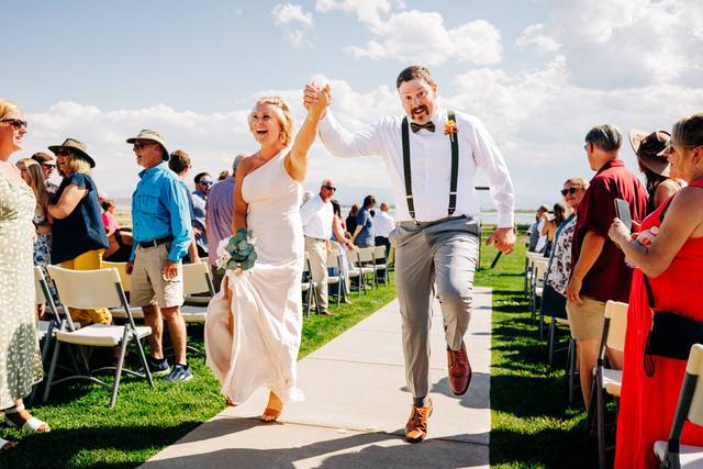 Wedding party skipping