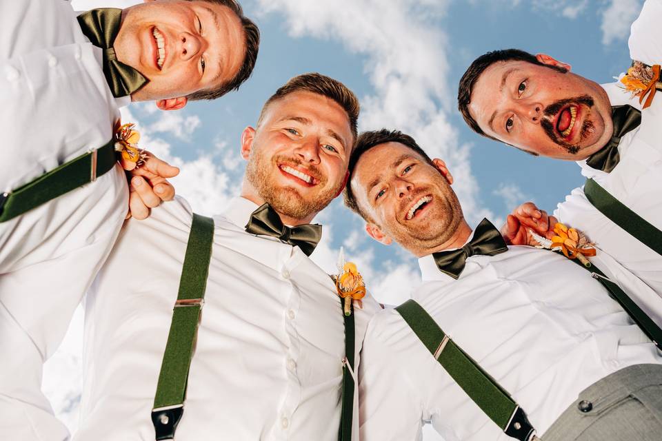 Groomsmen huddle