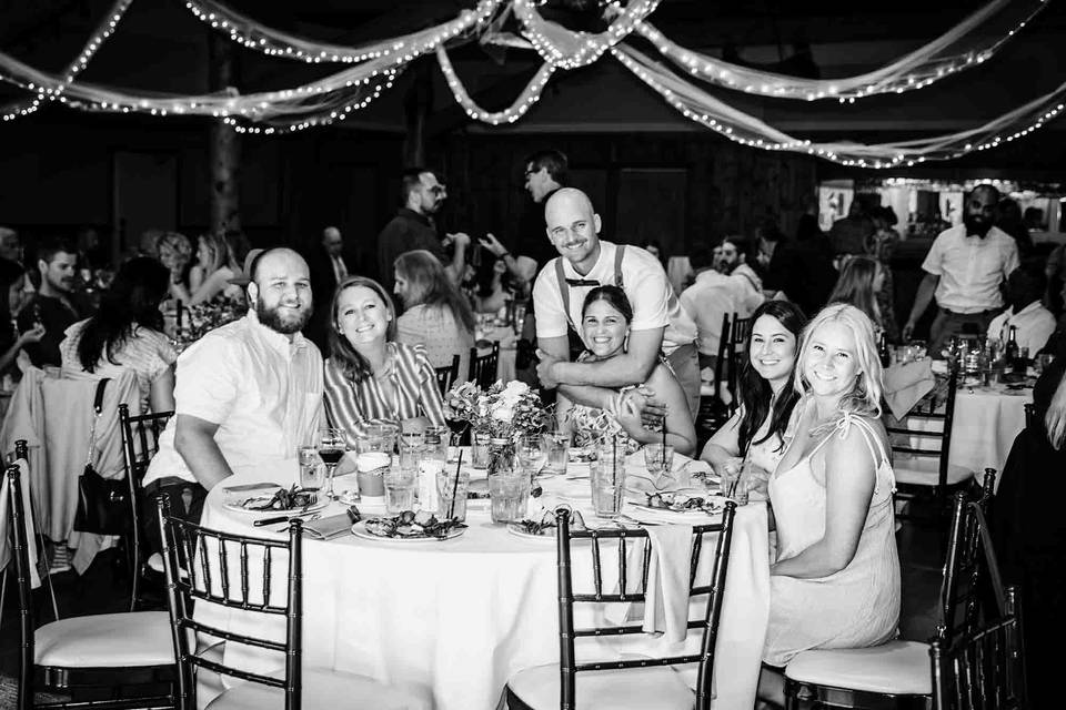 Guests at reception in b&w