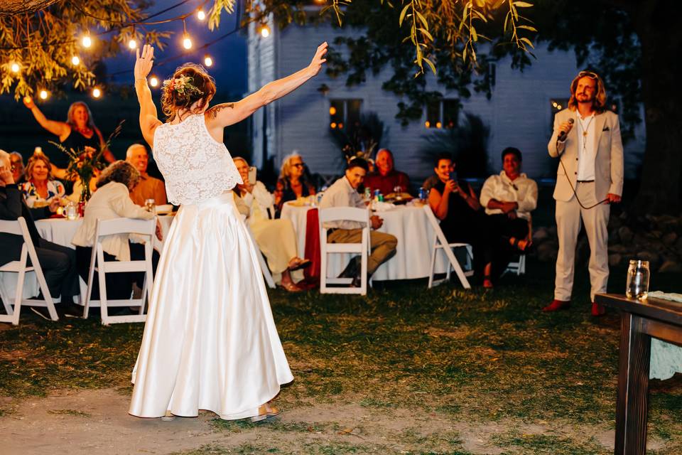 Bride dancing at blue hour