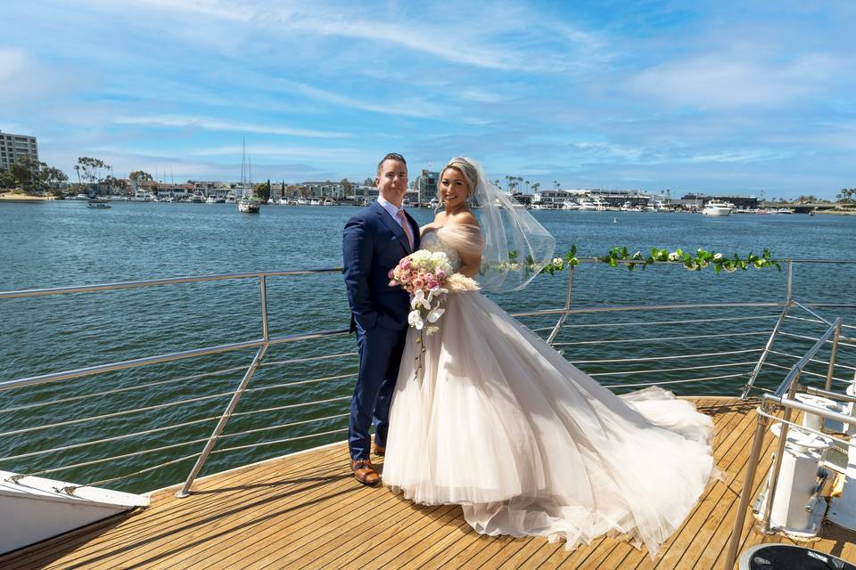 Bride and Groom on a boat