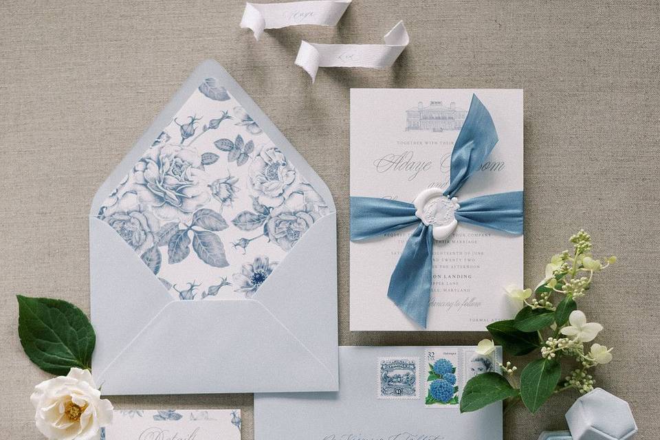 Blue and White Wedding invite
