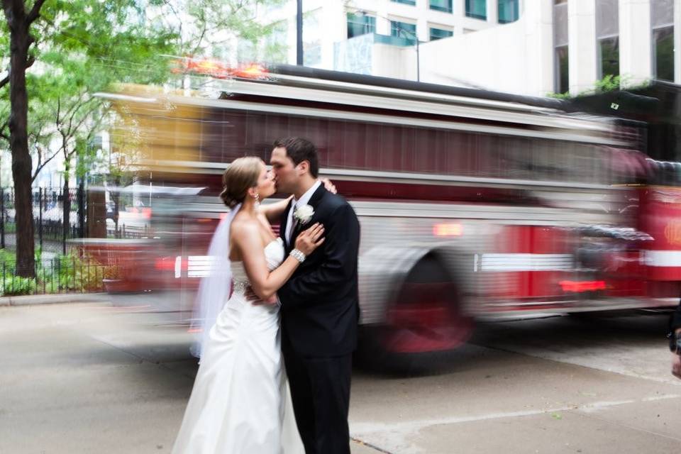 Newlyweds kiss