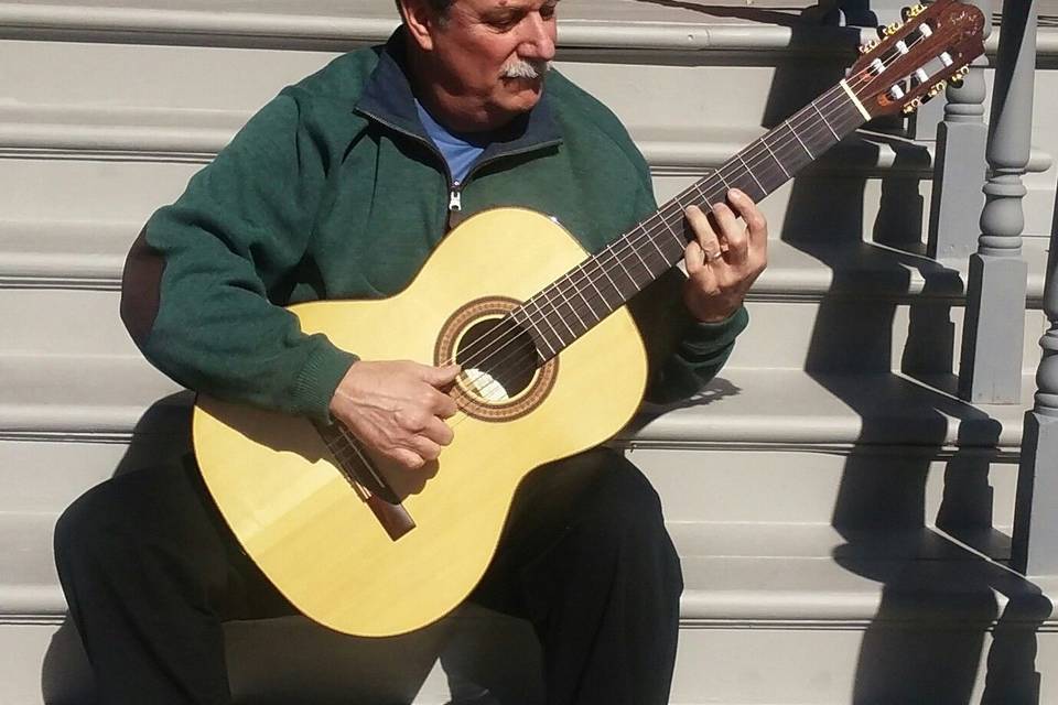 Performing by the stairs