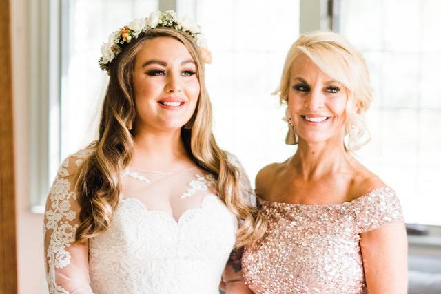 Mother and daughter in lace dresses