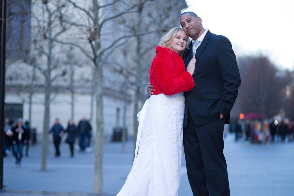 Couple posing outside