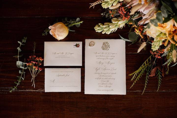 The invitations and flowers