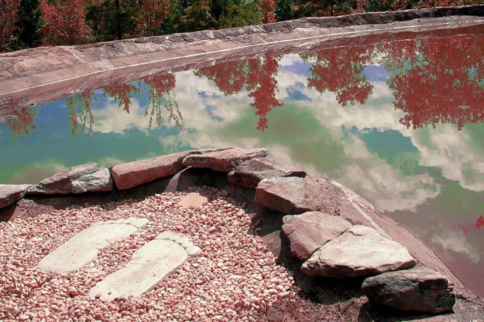 Heart shaped pond and waterfall