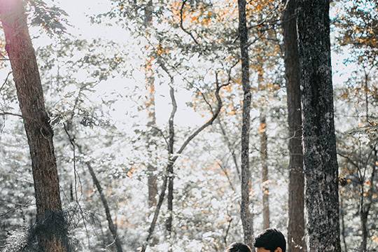 Bride and groom in the forest