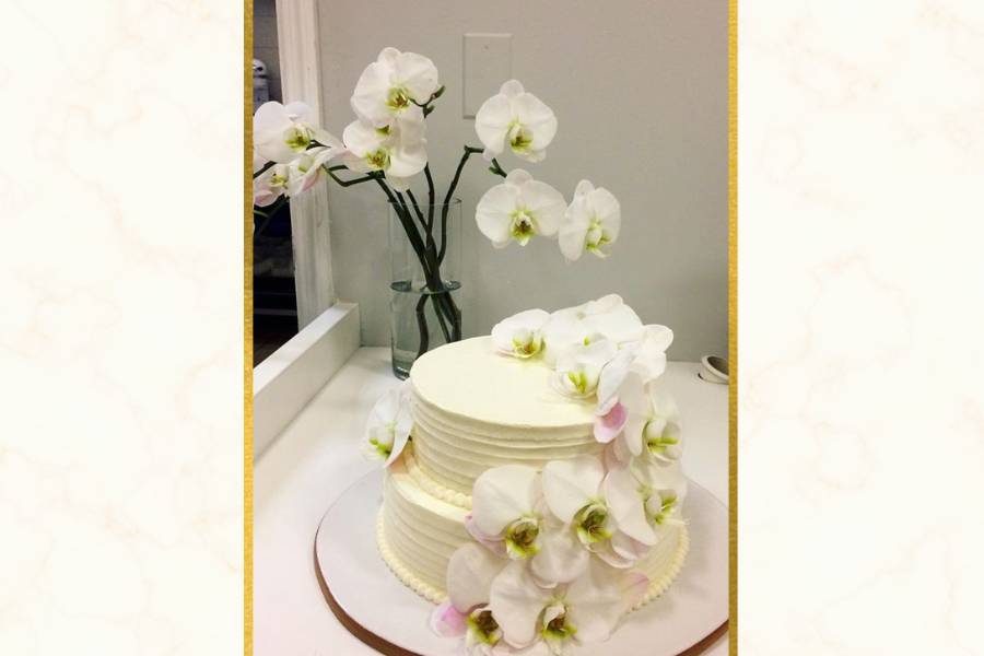 Simple White Cake with Orchids
