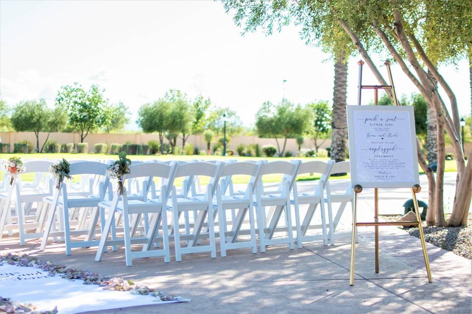 Ceremony chairs at gazebo