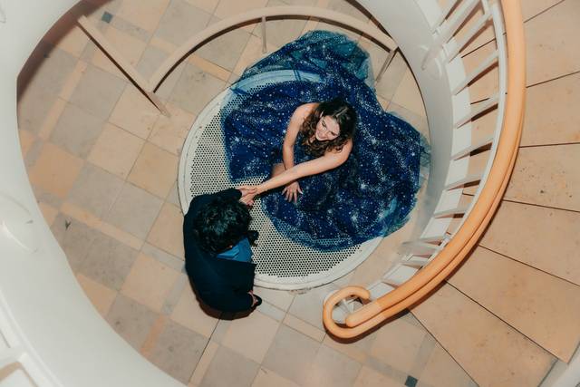 Down the stairs