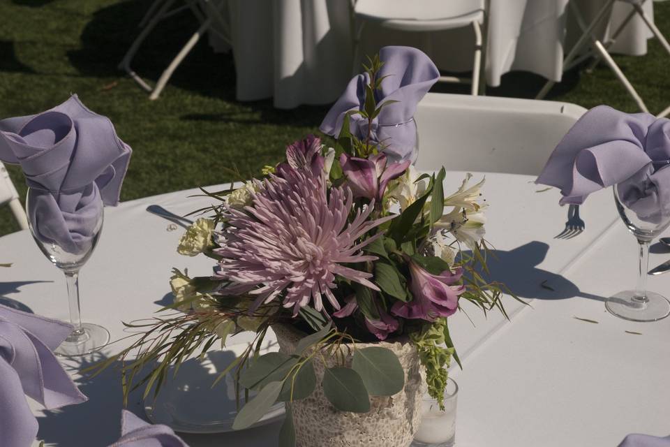 Table setup with flower centerpiece