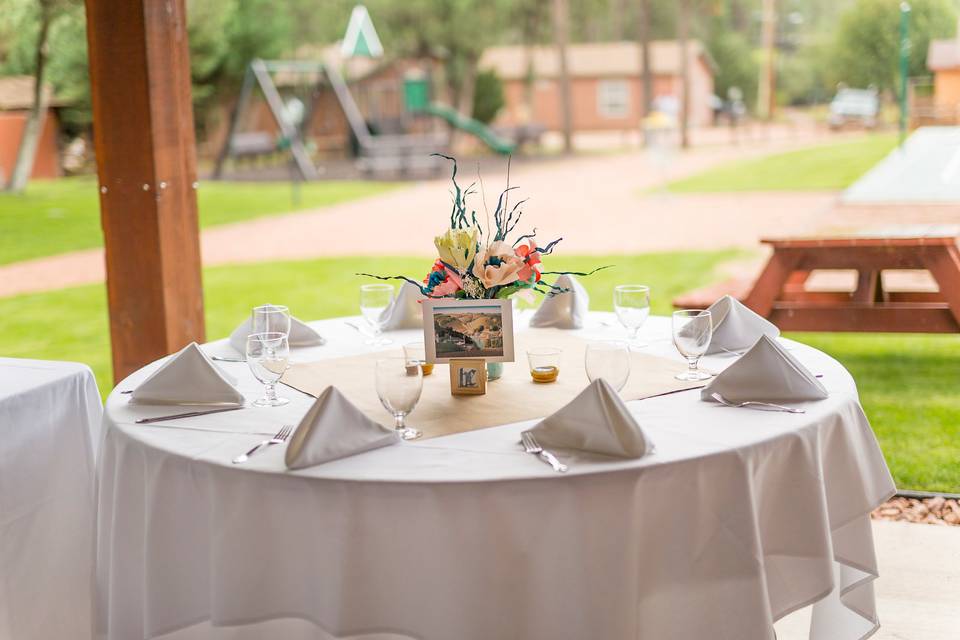 Table setup with flower centerpiece