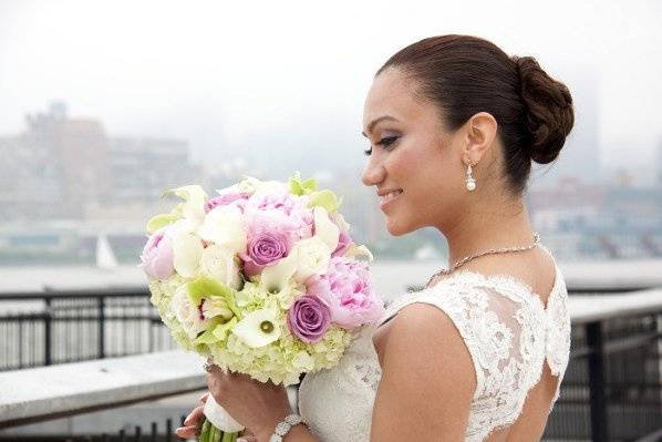 Bride with summer bouquet