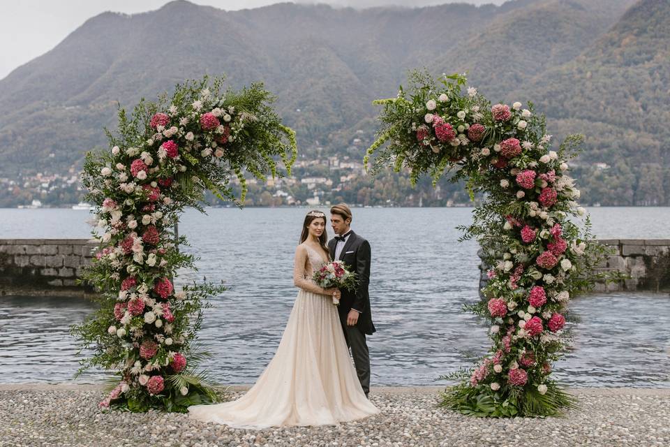 Stunning floral arches by the lake