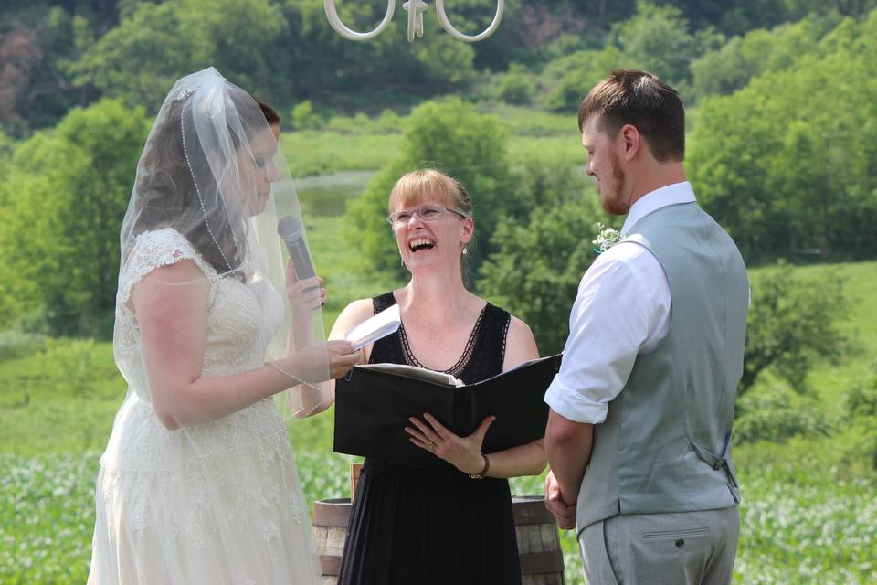 Happy officiant