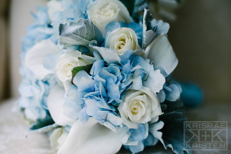 Blue hydrangea bridesmaid bouquet