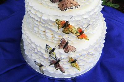 Textured white cake with butterflies