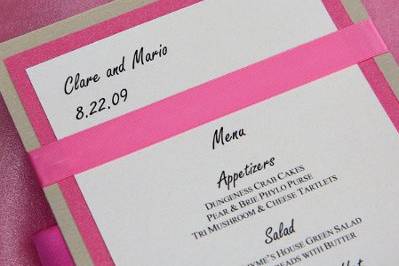 Wedding day menu