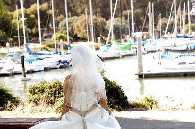 Bride next to marina
