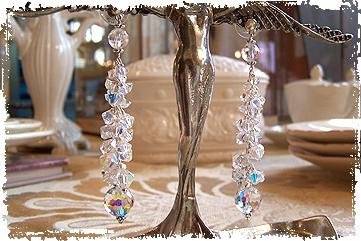 Custom bridal earrings of cascading Swarovski crystals.