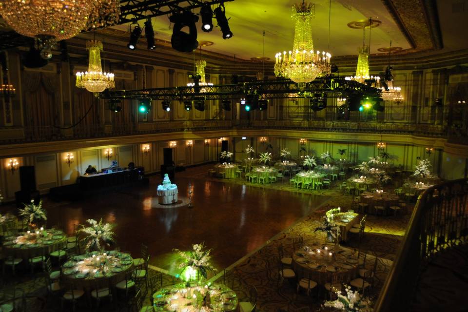 Custom Lighting Design by Boom Entertainment @The Palmer House Chicago (Grand Ballroom) - Pin spotting, Ceiling Wash, Floor Wash, Room Texture, Room Design, Event Planning & More!