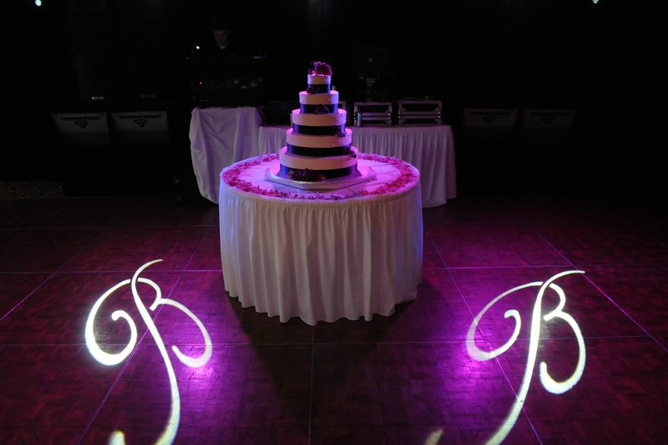 Custom Gobos around the Cake - Last name began with the letter B - Boom Entertainment - Evanston Country Club