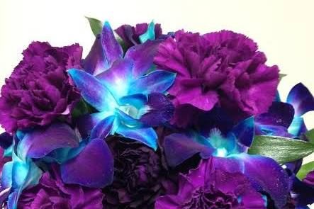 Blue and purple bouquet of flowers