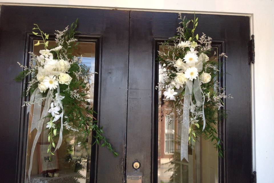 Flower decoration hung at the door