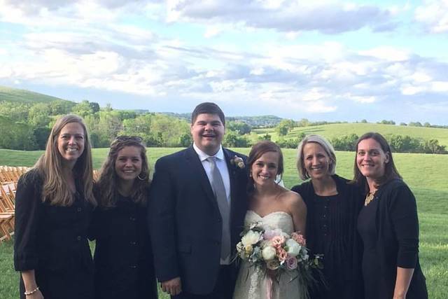 The couple and bridesmaids