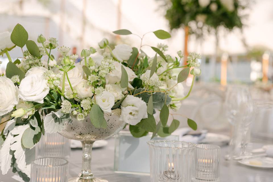 White and Green Centerpieces