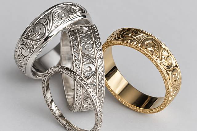 Hand engraved wedding bands