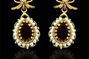 Victorian Style Amethyst Earrings 14K Yellow Goldhttp://www.orospot.com/product/e337ma/victorian-style-amethyst-earrings-14k-yellow-gold.aspxSKU: E337MA $439.00Antique reproduction drop earring with a pearl (3mm) top and pear-shaped amethyst (approx. 3.40 cttw both) drop set in a gallery style mounting. Earrings are 28 mm long, 8 mm wide (1.1 x 0.31 inch) and made of 14k yellow gold.