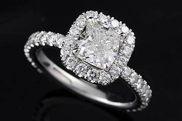 Platinum Cushion Diamond Engagement Ring Mountinghttp://www.orospot.com/product/r1008ven/platinum-cushion-diamond-engagement-ring-mounting.aspxSKU: R1008VEN$2,869.00This elegant diamond ring is made of platinum and contains round cut diamonds, cut down micro pave set all around cushion center stone and on the shank. (G-VS quality, 1cttw). Ring is available in all sizes. Center stone is not included in the price. Please contact us for center stone Information. (Pictured ring with 1.5Ct center stone)