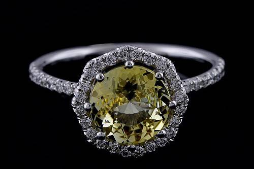 14K Gold Cut Down Micro Pave Diamond Yellow Sapphire Octagon Halo Modern Engagement Ringhttp://www.orospot.com/product/r1098vens/14k-gold-cut-down-micro-pave-diamond-yellow-sapphire-octagon-halo-modern-engagement-ring.aspxSKU: R1098VENS $1,999.00This beautiful engagement ring is made of 14k white gold. Ring contains round cut, yellow sapphire center stone (approx 7.9 mm) securely set in eight prongs. There are diamonds (.34cttw, G-VS quality) cut down micro pave set all around center stone on the octagon shaped halo and half way on the shank. Height of the shank is 1.4 mm, ring is only 1.5 mm wide, the center stone is set above the finger 6 mm. Ring was designed to accommodate 7.9 mm center stone and is also available in variety of other gemstones. Please contact us if you are interested in any of these options. Please allow 2-3 wees to complete the order