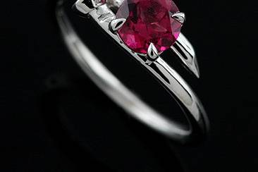 14k White Gold Pink Tourmaline Nail Shaped Shank Modern Engagement Ringhttp://www.orospot.com/product/r1061ven/14k-white-gold-pink-tourmaline-nail-shaped-shank-modern-engagement-ring.aspxSKU: R1061VEN$469.00Design engagement ring with nail shaped shank is made of 14k white gold. Contains round, prong set pink tourmaline .83cttw. Ring's shank is 2mm wide, 1,6mm tall, center stone is set above the finger approx. 6mm. This gorgeous rings is available in all finger sizes, please contact us for your size preference. Please allow 2 weeks to complete the order.