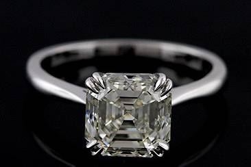 Platinum Solitaire Asscher Cut Diamond Engagement Ring Mountinghttp://www.orospot.com/product/r1038ven/platinum-solitaire-asscher-cut-diamond-engagement-ring-mounting.aspxSKU: R1038VEN$999.00This elegant platinum solitaire engagement ring is pictured with one 3Ct Asscher cut diamond (The center stone is not included with the price) set in double, delicate, prongs. The shank is rounded and tapered toward the center stone. This ring can be created with any size or shape of center stone. If you are interested, you can purchase mounting only or complete ring (You can find diamond in our diamond inventory). Please contact us for more details. Please allow 2 weeks to complete the order