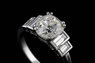 Art Deco Replica Platinum Diamond Baguettes Engagement Rings Mountinghttp://www.orospot.com/product/r1032ven/art-deco-replica-platinum-diamond-baguettes-engagement-rings-mounting.aspxSKU: R1032VEN$1,799.00This art deco, platinum engagement rings setting is pictured with 2ct old European cut cushion diamond. (The stone is not included with the price but can be ordered separately). There are 4 diamond baguettes set in the mounting (approx. 1/2cttw). This ring can be ordered with any size or shape center stone.