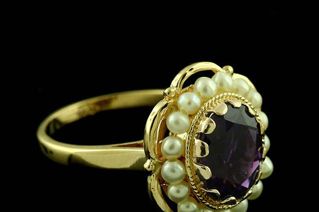 Inspired by Victorian Style Oval Amethyst Scalloped Bezel And Cultured Pearls 14k Yellow Gold Ringhttp://www.orospot.com/product/r2237ma/inspired-by-victorian-style-oval-amethyst-scalloped-bezel-and-cultured-pearls-14k-yellow-gold-ring.aspxSKU: R2237MA $579.00Ring Dimension: Top Height: 18 mm Width: 16.7 mm Shank Dimension: Width (top): 2.16 mm Width (bottom): 1.8 mm