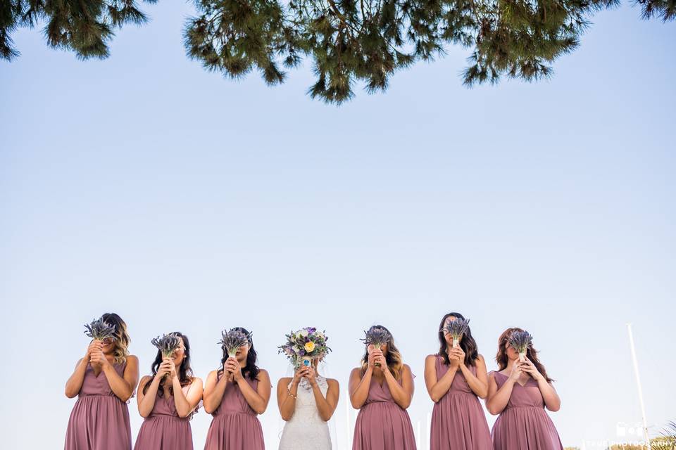 A bride and her bridesmaids