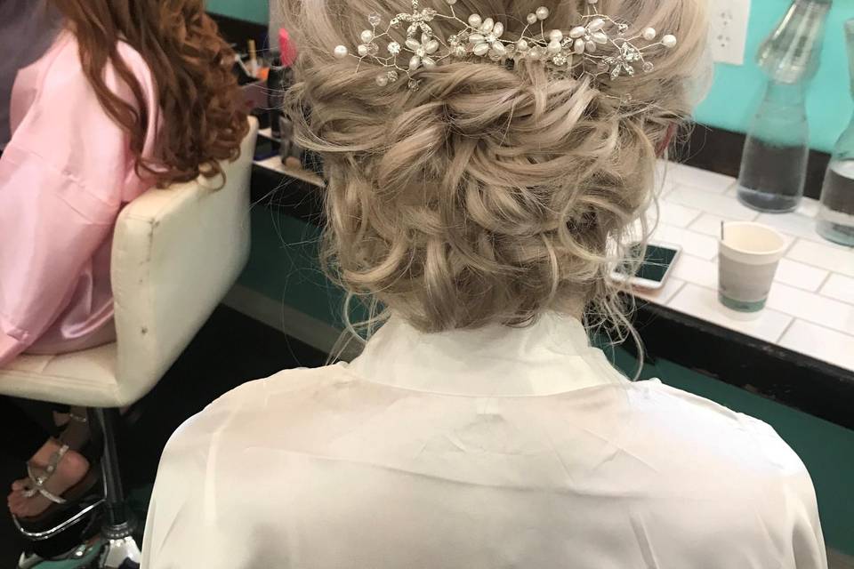 Loose swept updo