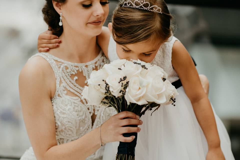 Bride and flower girl