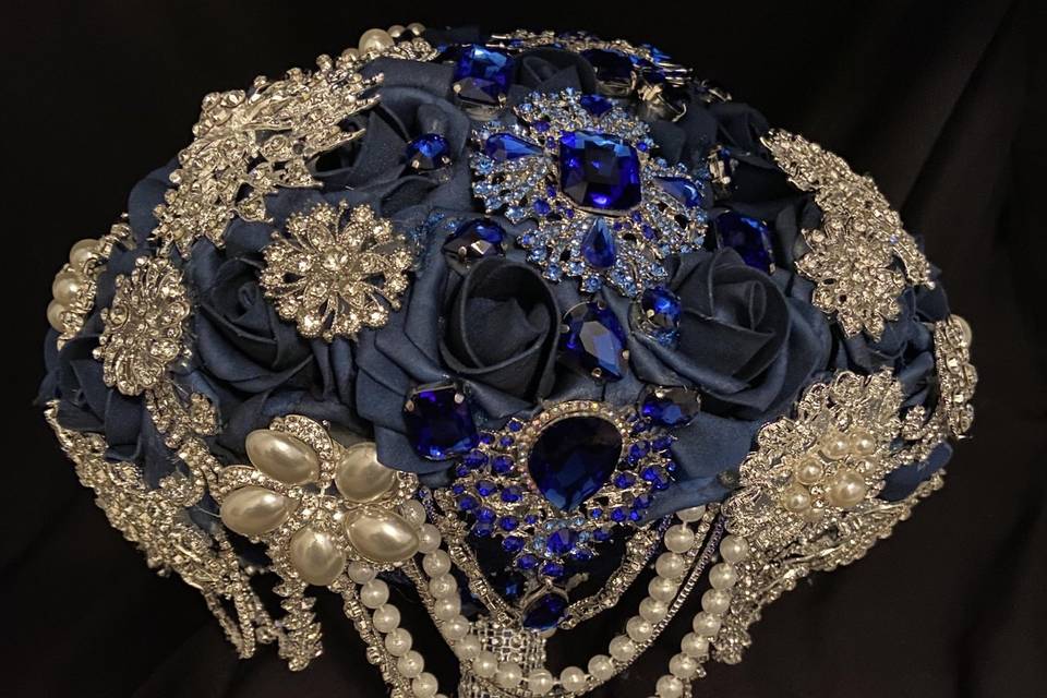 Blue rose pearl and rhinestone