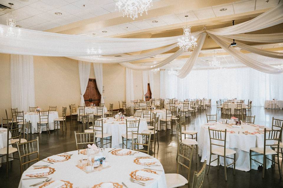 Reception setup in ballroom