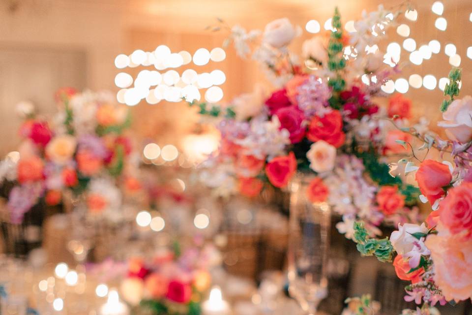 Table setup with flower centerpiece