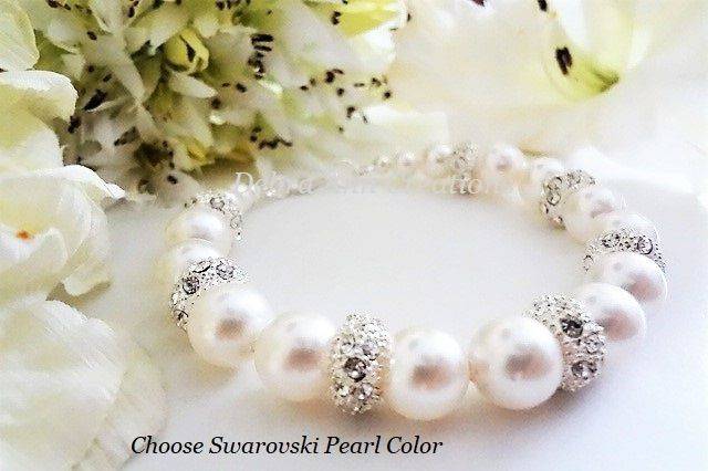 Choose ColorSwarovski Pearl and Crystal Pave Bridal Bracelet $27.99