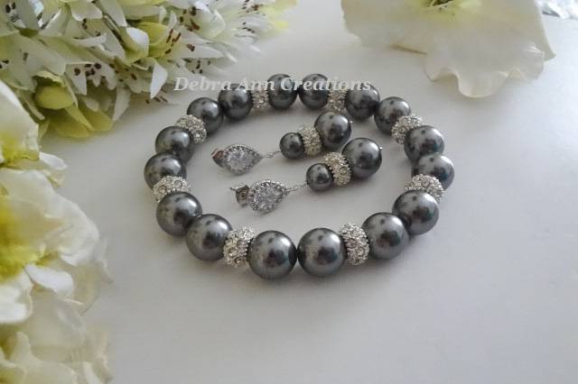 Grey Pearl & Pave Bracelet Set