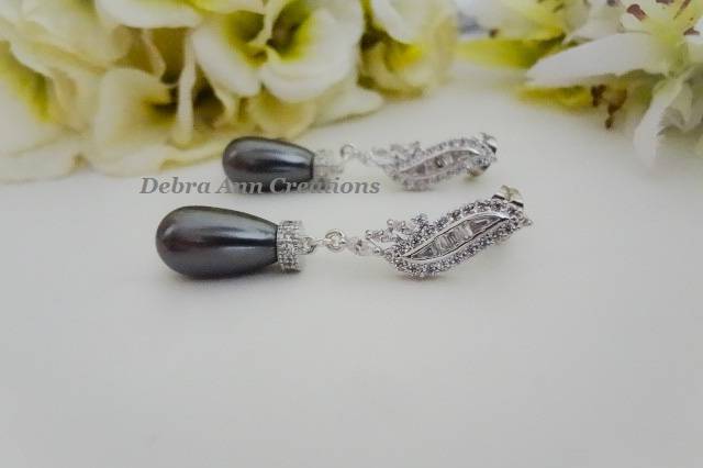 Dark Grey Teardrop CZ Earrings