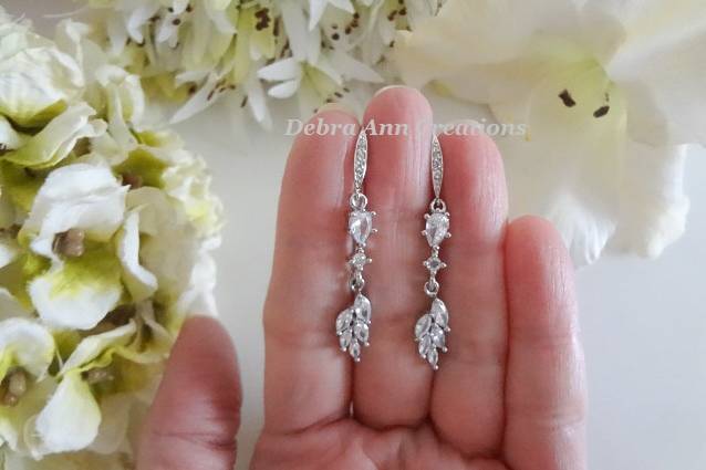 Leaf and Teardrop CZ Earrings